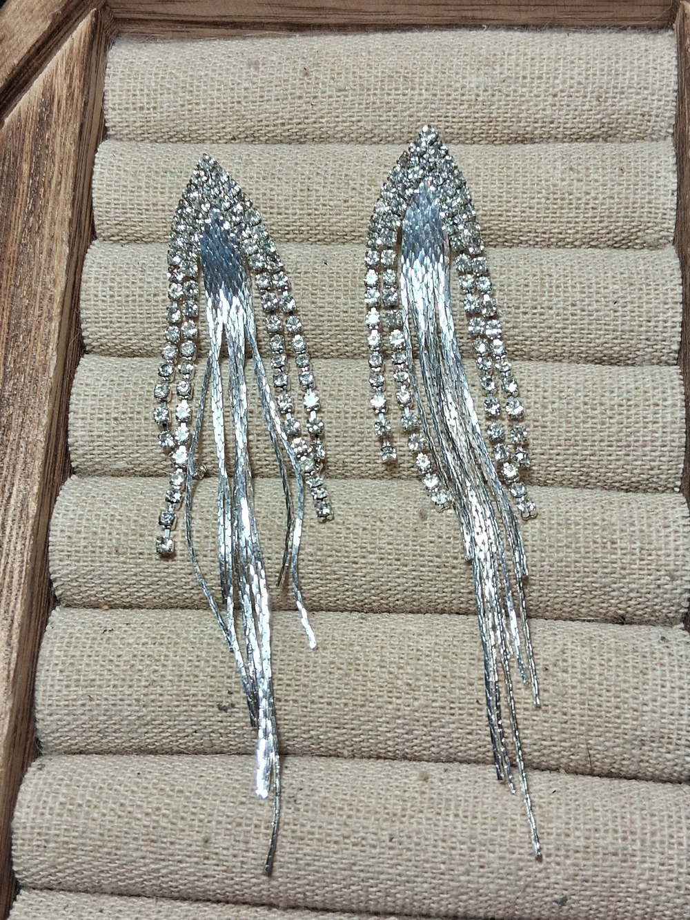 Crystal Fringe Teardrop Earrings in Silver - Women Jewelry